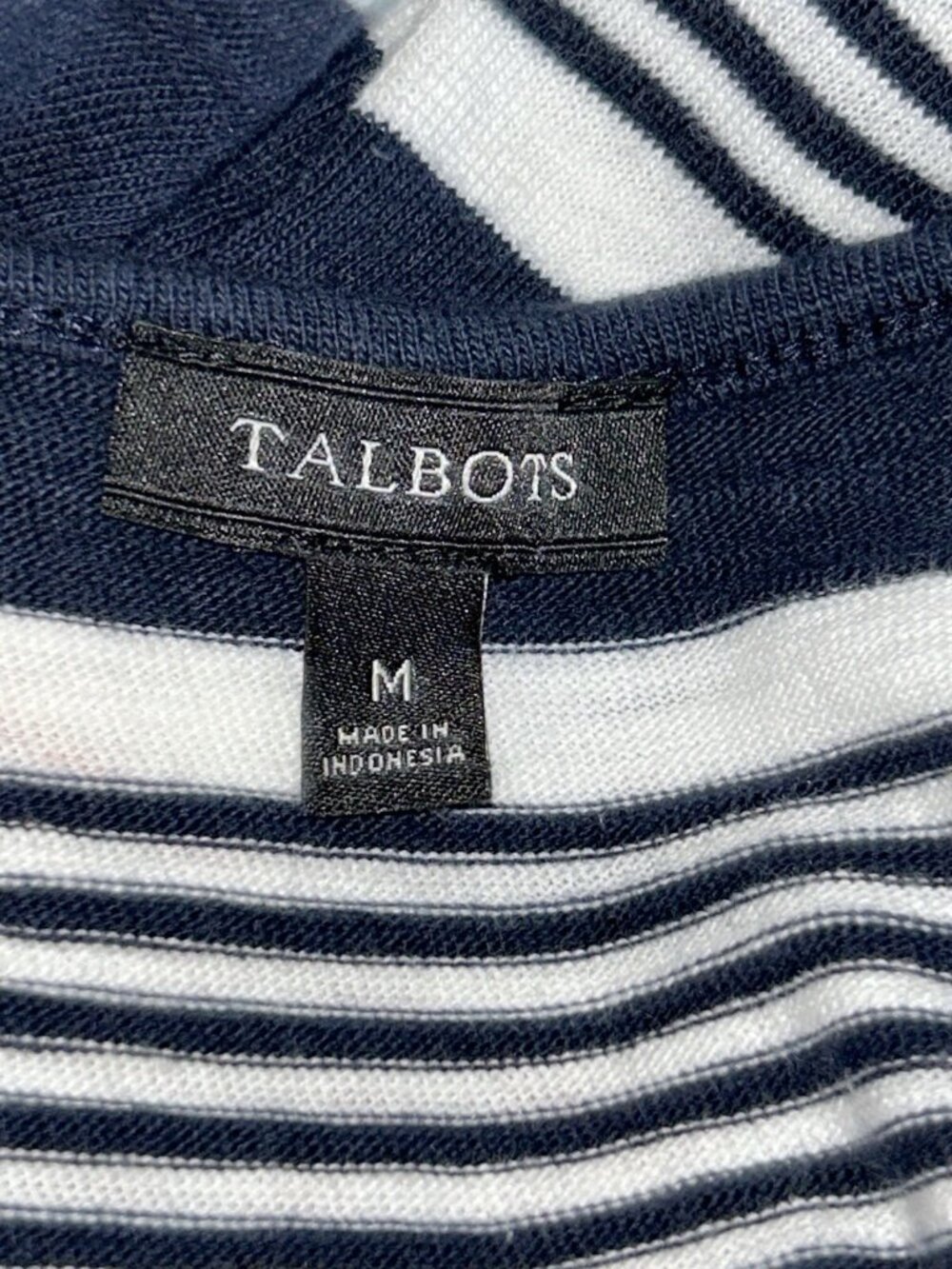 Talbots Sz MEDIUM Blue Orange Ivory Stripe Knit Dress Pullover Lace-up Neck EUC - Picture 6 of 7